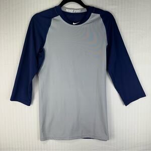 Nike Pro MLB Gray Navy Blue Long Sleeve Performance Sport Shirt Men’s Size Small